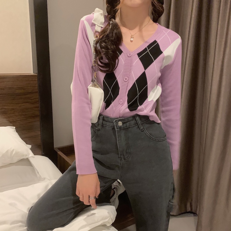 Cardigan Rajut V-Neck Lengan Panjang Gaya Retro Untuk Wanita