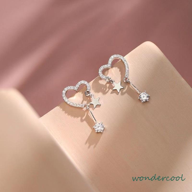 925 Silver Stud Earrings Indah Cinta Fringe Girl Stars Anting Desain Kecil Berkualitas Tinggi-Won