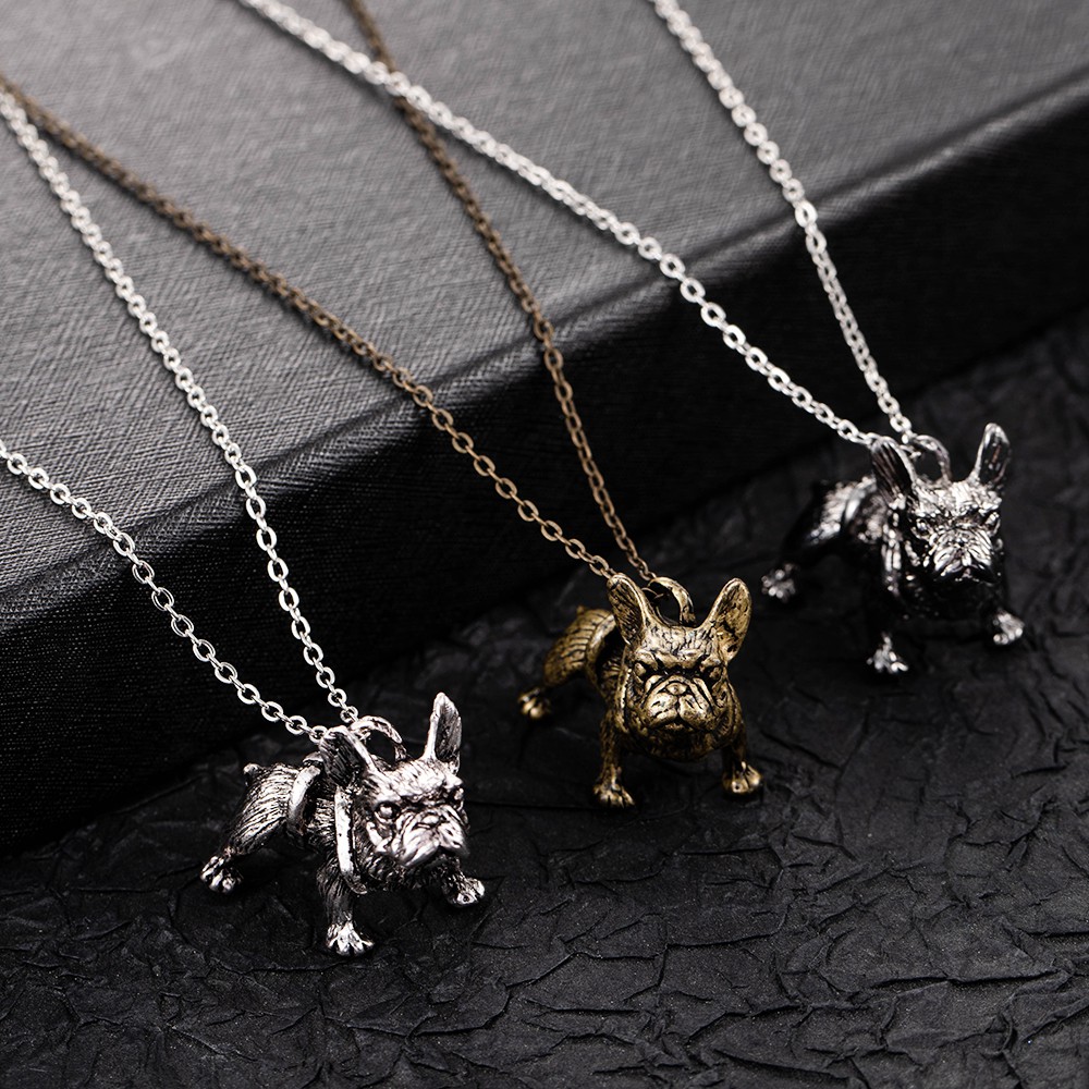 【COD Tangding】Pekingese Three-dimensional Fashion Cool Silver Black Pug Dog Pendant Unisex Necklace Chain Jewelry