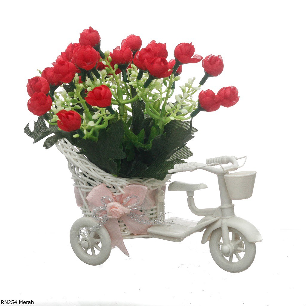 Bunga Plastik Ranunculus Pot Sepeda RN25-Merah
