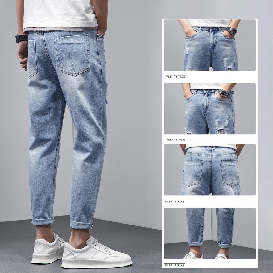 Celana jeans pria dewasa celana slim fit pria celana jeans panjang cowok Celana jeans sobek pria Celana pencil pria