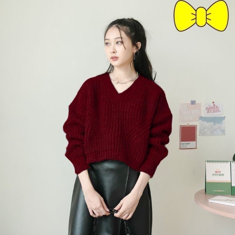 KBS BAJU RAJUT HANNA OVERSIZE KNIT/ YEJI SWEATER CROP OVERSIZE PREMIUM / V SWEATER RAJUT HIGH QUALITY