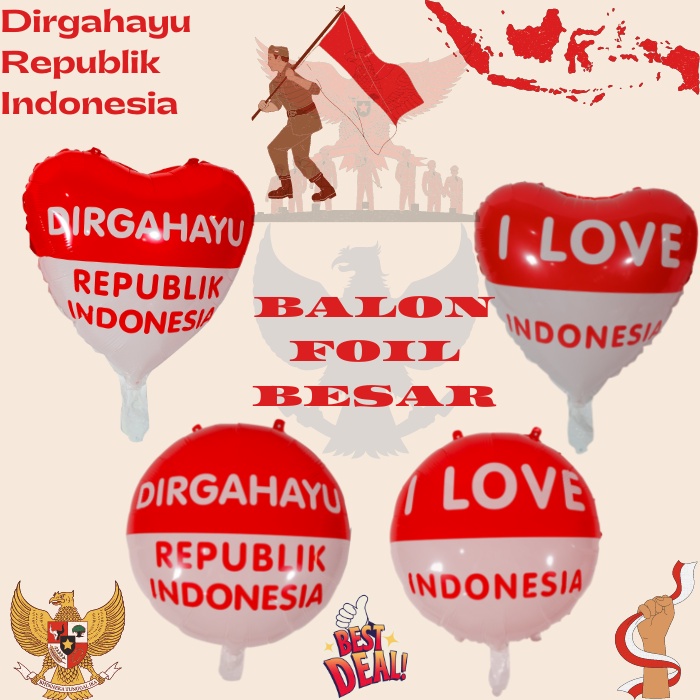 Balon FOIL Hiasan Dekorasi 17 Agustus 17an HUT Dirgahayu RI Republik Indonesia Bulat Love Hati