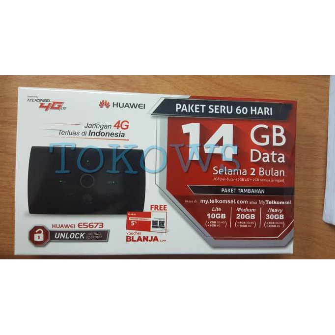 Modem Huawei E5673 Unlock Wifi Mifi Paket Telkomsel 14Gb 2Bln