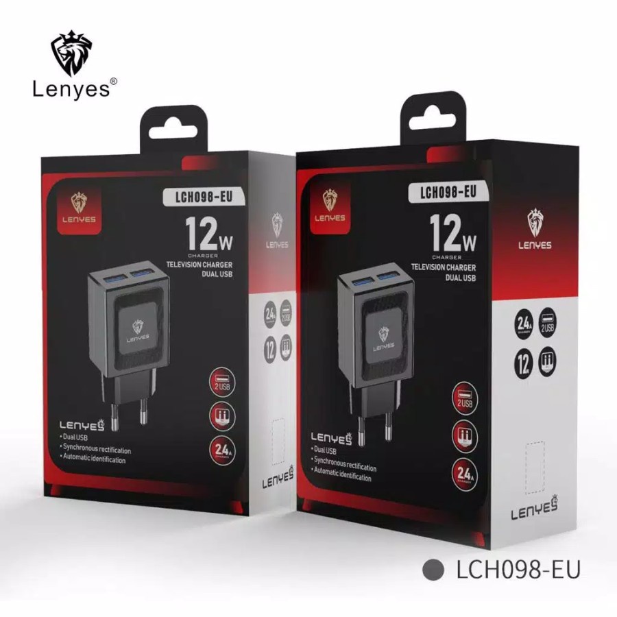 New FG STORE CHARGER LENYES LCH-098 MICRO / TYPE C / LIGHTNING 2 USB 12W 2.4A REAL CAPACITY LCH098
