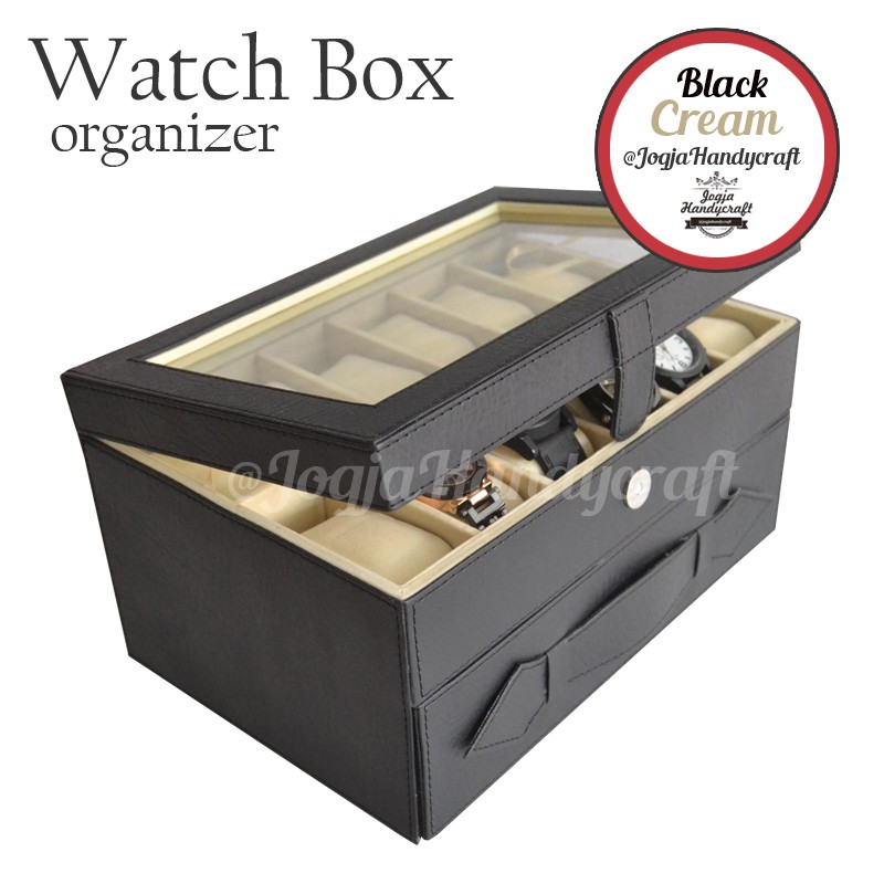 KOTAK JAM TANGAN | BOX JAM | TEMPAT JAM TANGAN ISI 24 BLACK CREAM