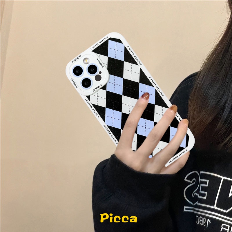 Soft Case TPU Motif Kotak-Kotak Hitam Biru Untuk Realme 9 9i C35 8i C31 C25s C11 C12 8 5i 5 6i 8pro 8 9pro Plus 5S C3 C15 C20A C25 C21 C25 C31