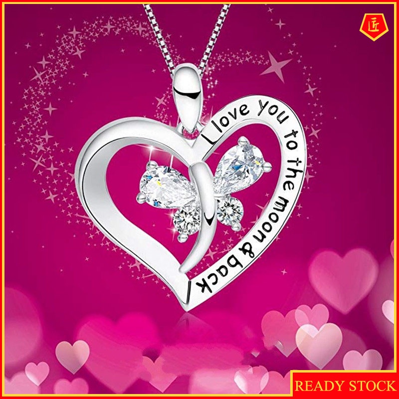 [Ready Stock]Fashion Butterfly Diamond Love Pendant Simple Silver Necklace