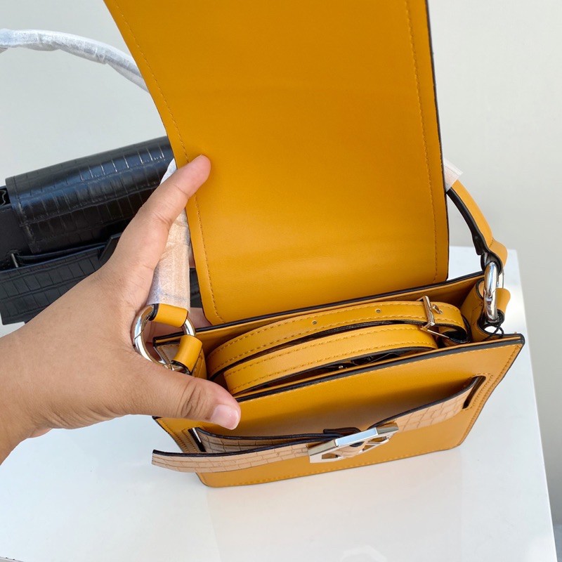 Croc-Effect Buckled Top Handle Bag