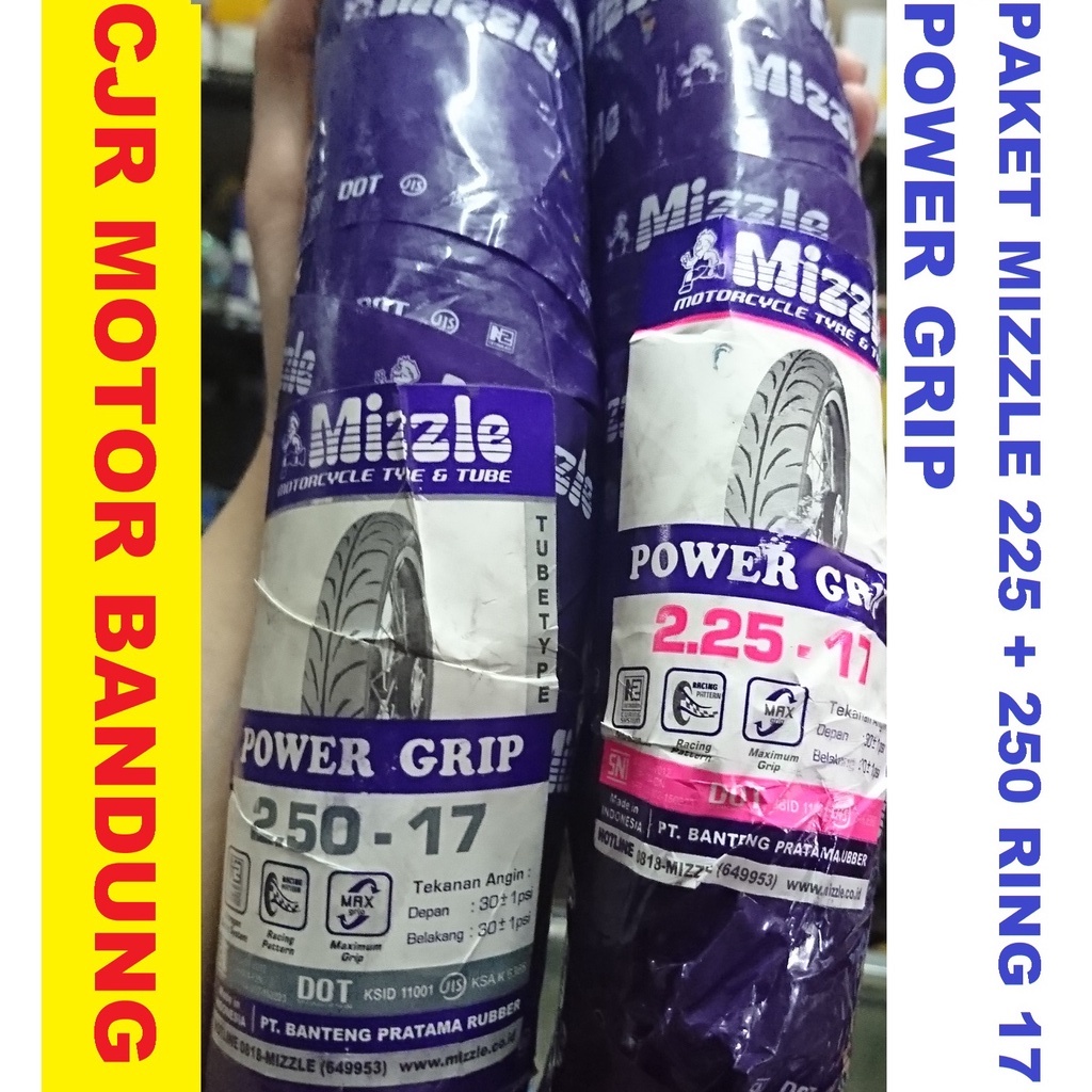 PAKET SEPASANG BAN MIZZLE POWER GRIP 225 + 250 RING 17 Ban Motor Bebek NON TUBLES 2.25 + 2.50