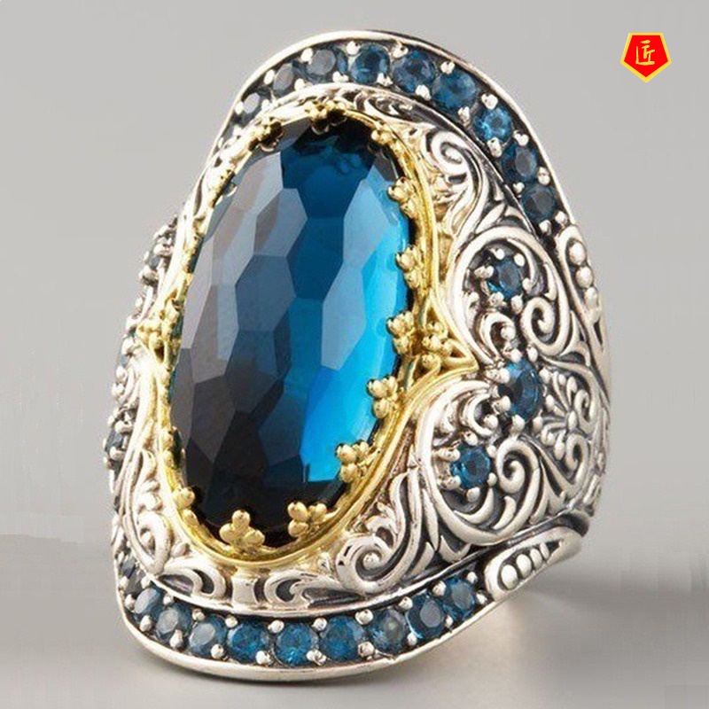 [Ready Stock]Topaz Color Separation Ring 18K Gold Exquisite Elegant Retro