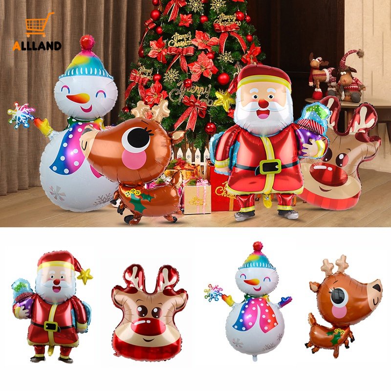 Balon Bentuk Kartun Santa Claus Snowman Elk Bahan Aluminum Film Untuk Dekorasi Pesta Natal