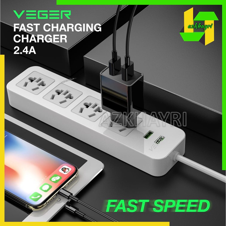 Adaptor Charger Veger V02 Fast Charging 2 Output USB 2.4A Wall Charger