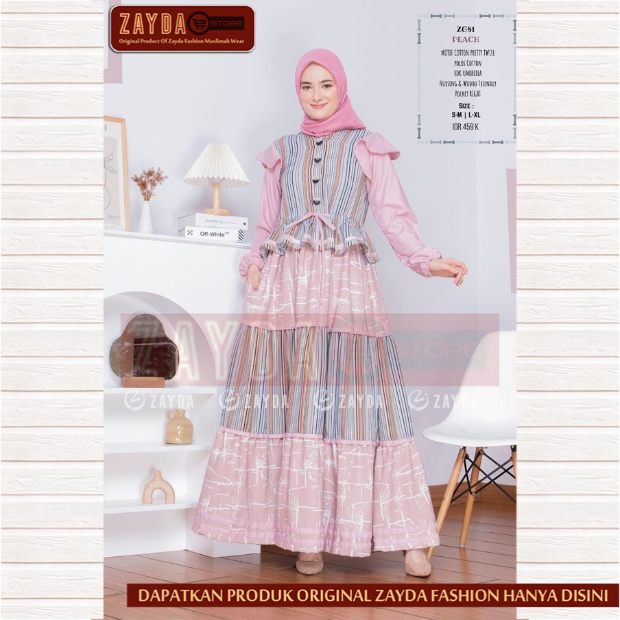 Gamis Remaja Terbaru Gamis Zayda Fashion Gamis Wanita Katun Original ZG81 Peach