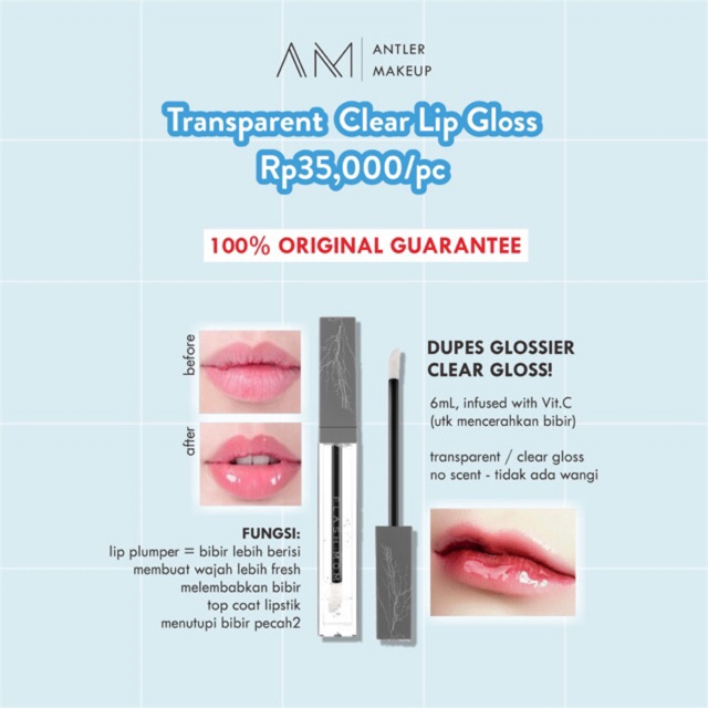 Jual Clear Lip Gloss / Lip Plumper ORIGINAL dupes Glossier Clear Gloss