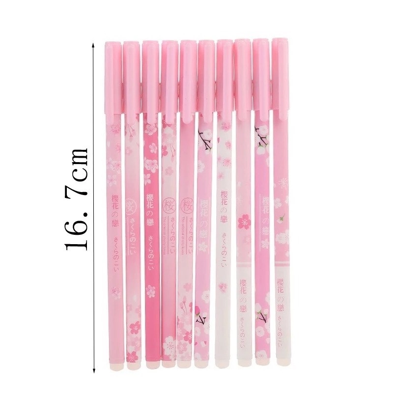 Pulpen Gel 0.5mm Tinta Biru Dapat Dihapus Motif Bunga Sakura Warna Pink Untuk Stationery Sekolah / Kantor