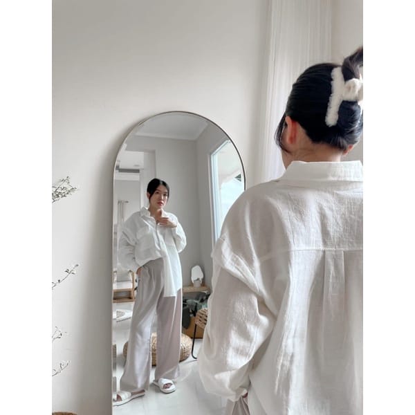 Kemeja Oversize Linen Pocket Outer Wanita - Lengan Panjang/Atasan Wanita Oversize/Kemeja Wanita korea Polos-1