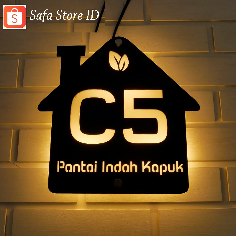 Nomor Rumah Akrilik LED Papan Nomer Rumah Acrylic Lampu Hias