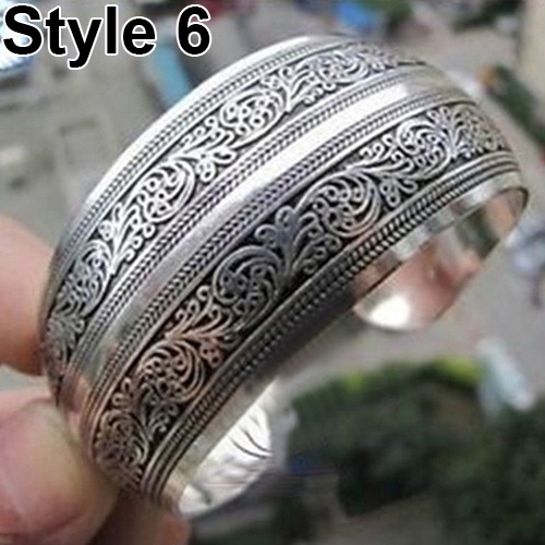 Hu Hu Hu Hu Hu Alat Bantu Pasang Kacamata♡ Gelang Bangle Open Vintage Tibet Desain Ukiran Gajah Warna Silver Untuk Wanita