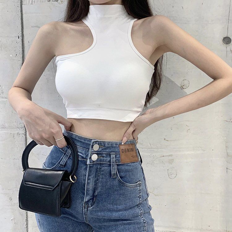 Sexy setengah turtleneck bungkus pakaian dada gadis bottoming tube top kecantikan tidak teratur kemb