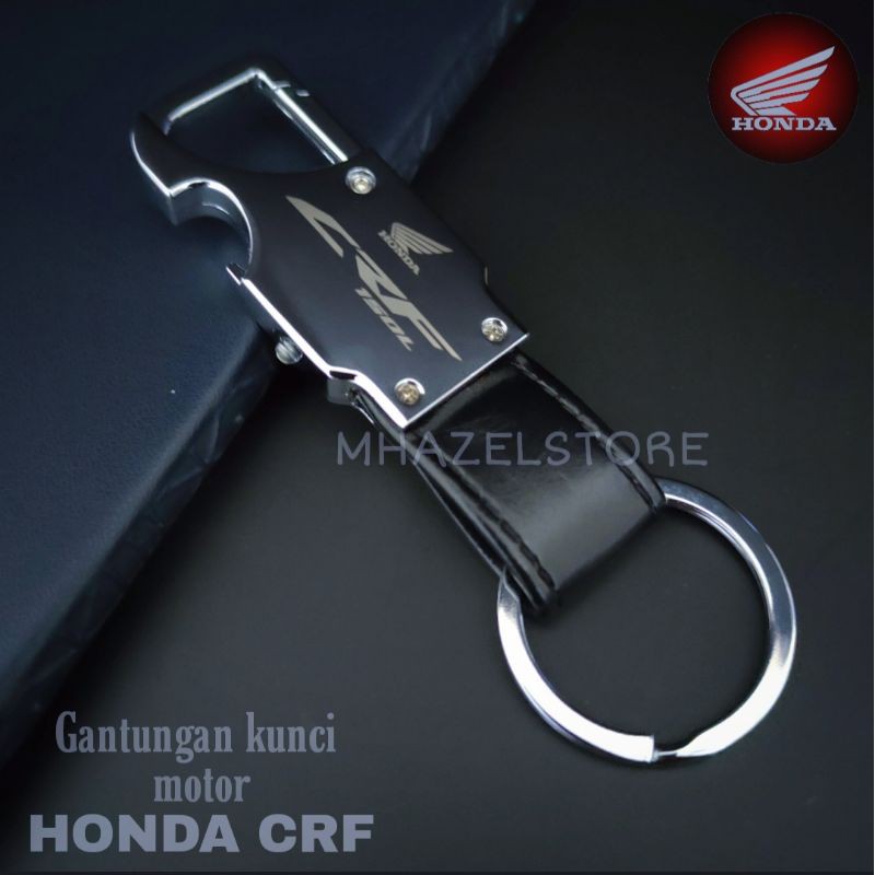 Gantungan kunci kulit stainless motor honda crf logo