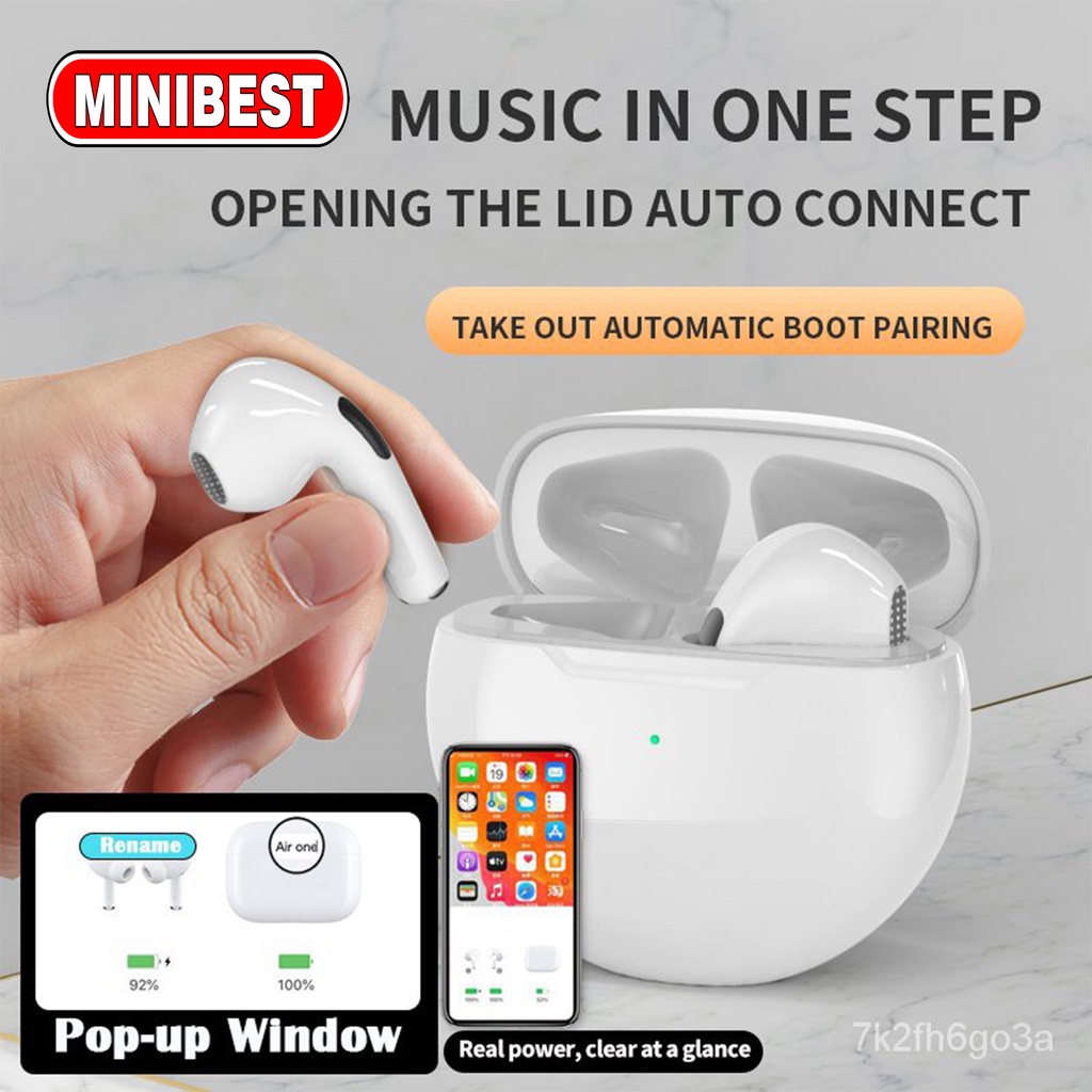 MB MINIBEST TWS Earphone Headset Bluetooth Pro 6 Wireless 5.0 Earbuds Bass Headset Sport