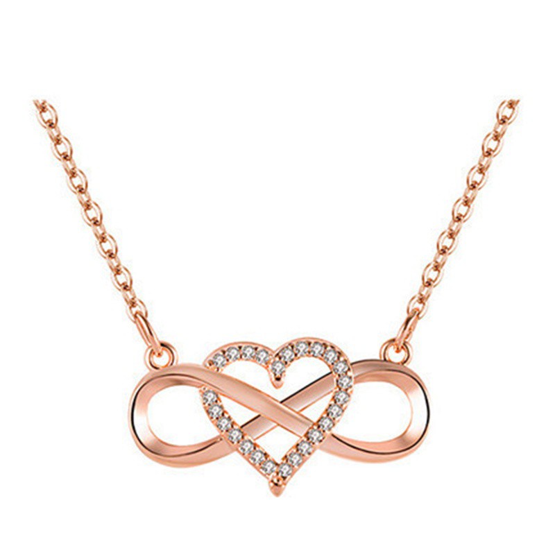 Fashion Romantic Rose Gold Silver Colour Infinite Love Necklace Classic Infinity Symbol &amp;Amp; Love Heart CZ Necklace|Pendant Necklaces