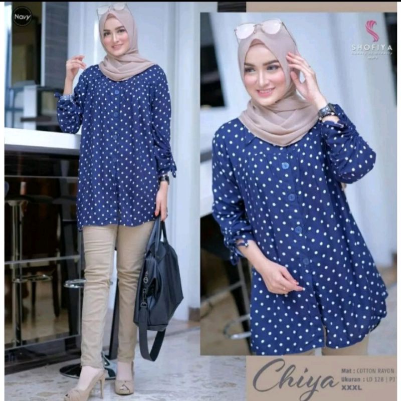 Baju Pakaian Atasan KemejabPolka Wanita Perempuan Lengan Panjang Terbaru Termuran Terlaris Yang Lagi