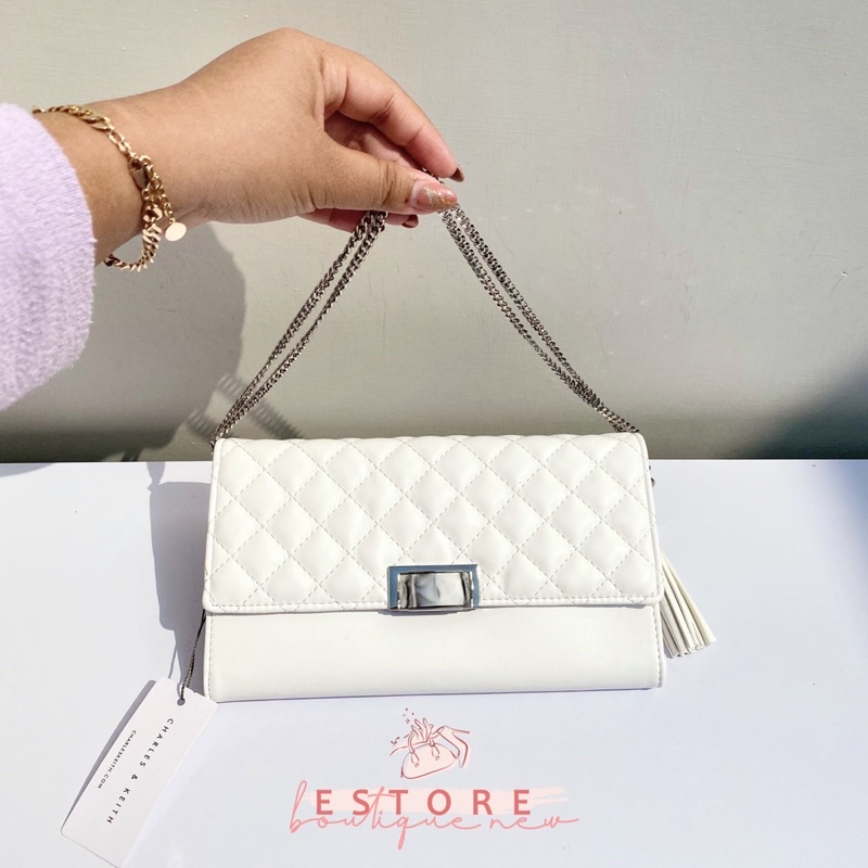 New Cnk Quilted Tassel Clutch