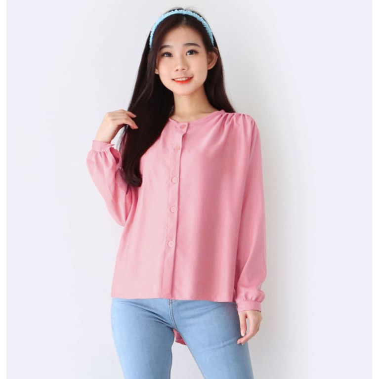 Maudy Shirt - Kemeja Wanita Bahan Shakila (Size M, L, XL, XXL) 708-Dusty Pink