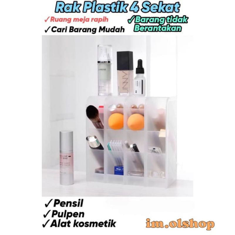 Rak Mini 4 Sekat/Rak laci Plastik 4 Slot Pulpen Spidol/Desktop Draewr