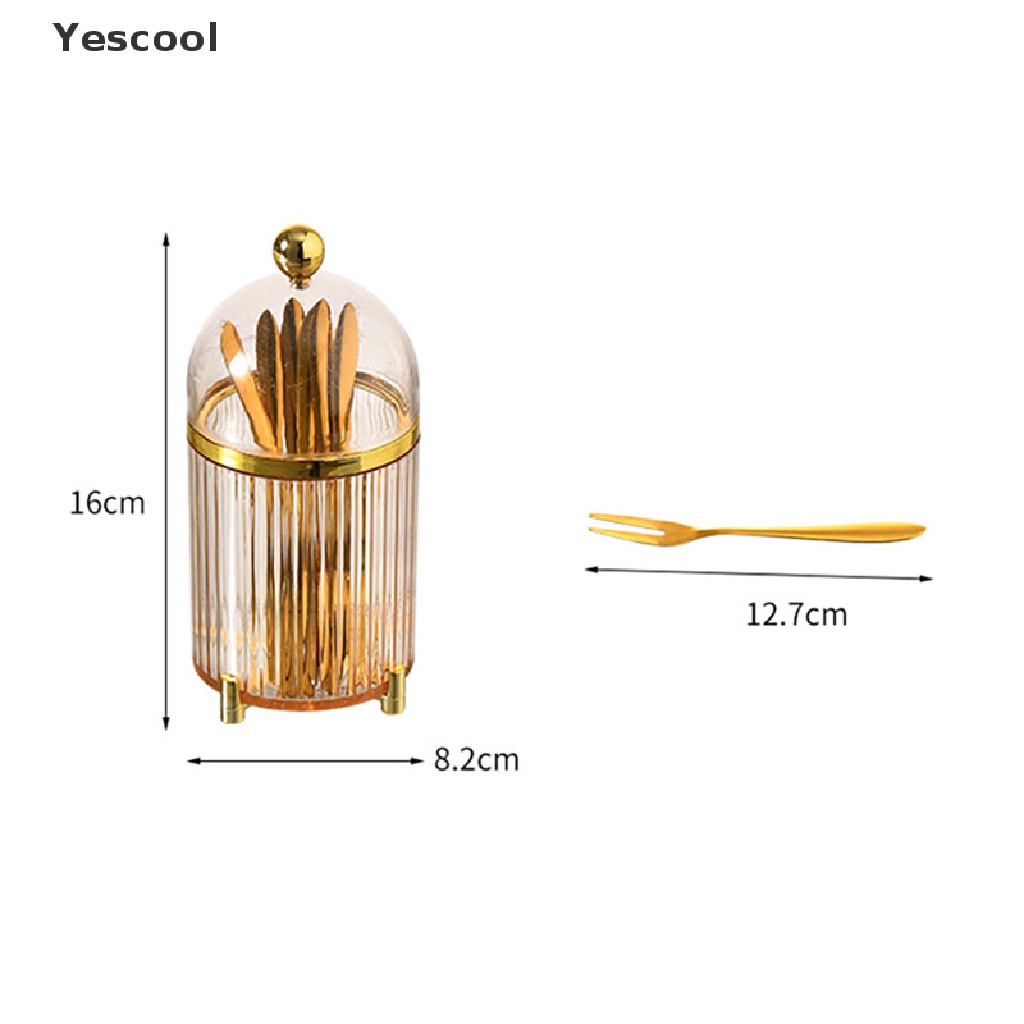 Yescool 10PCS Garpu Buahkuemakanan Penutup Bahan Stainless Steel Warna Gold Portabel Dengan Toples