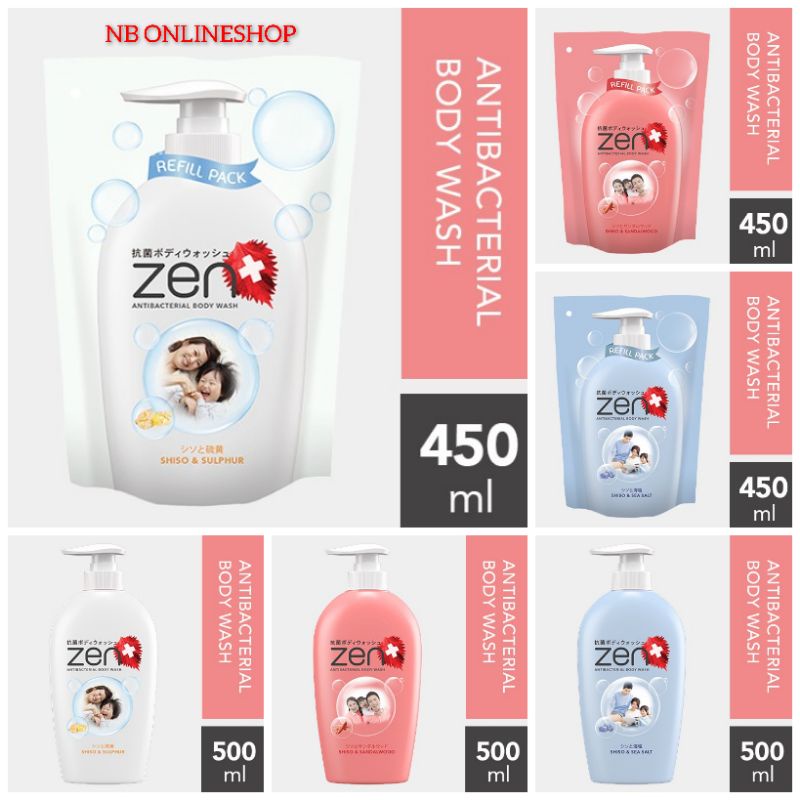 Jual ZEN Body Wash Refill 450ml (AntiBacterial) Shopee Indonesia