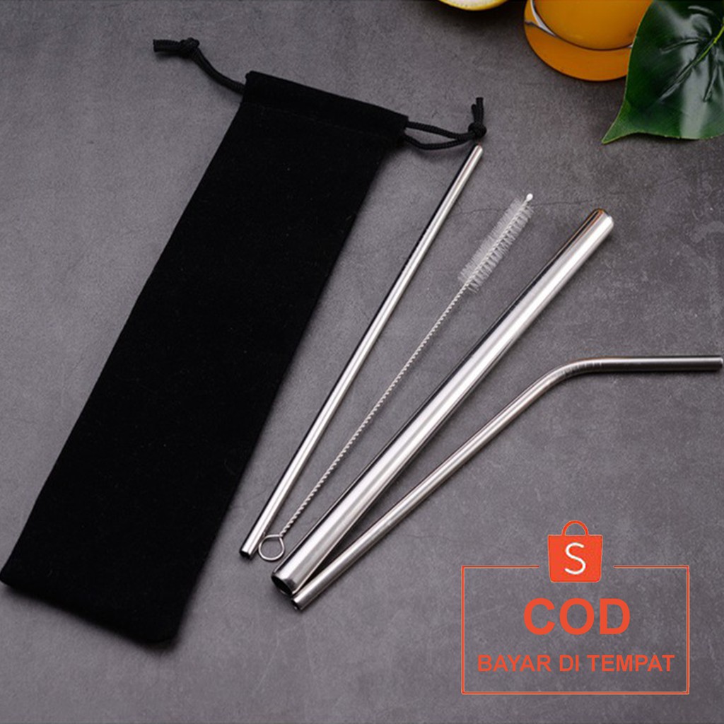 ✅COD Sedotan Stainless Set Straw Steril 5 Pcs Perlengkapan Alat Peralatan Dapur Rumah Tangga Murah