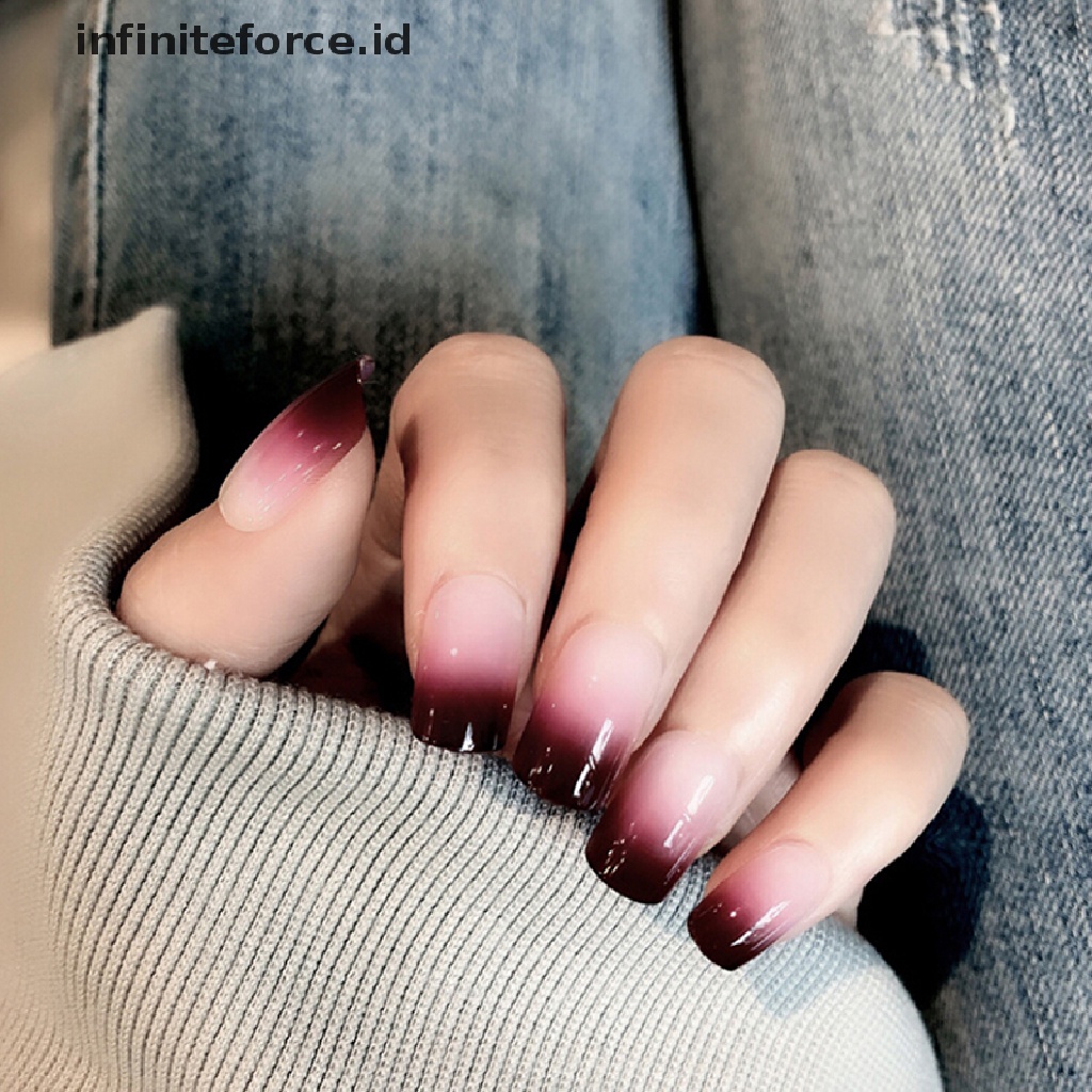 Infiniteforce.id 24Pcs Kuku Palsu Full Cover Warna Gradasi Untuk Nail Art