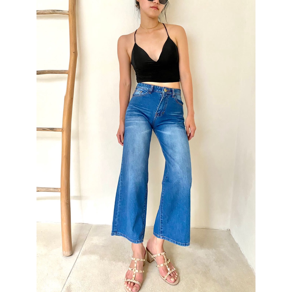 HOPYLOVY Celana Jeans Wanita Kulot Highwaist Jeans BF Qamara