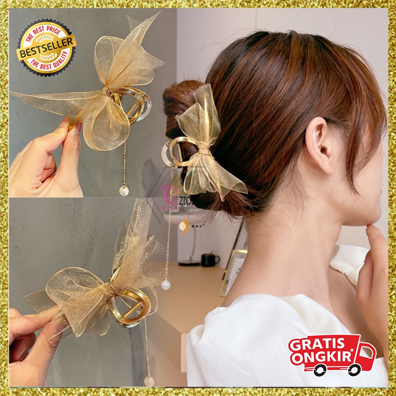 Jepit Rambut Jedai Perempuan Dewasa Pita Kain Berjaring Rumbai Mutiara Pearl design elegant Aksesoris Rambut AK182