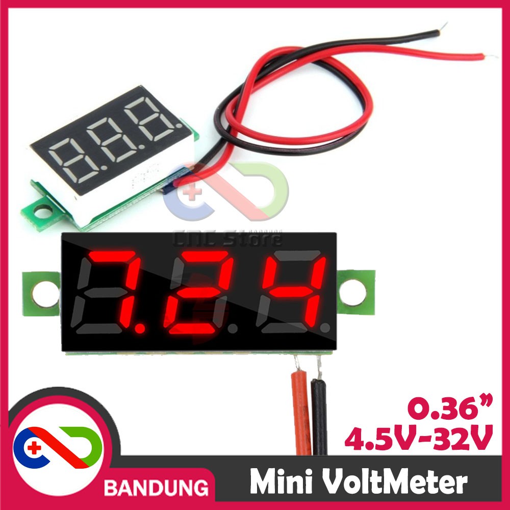 MINI VOLTMETER VOLT PANEL METER DIGITAL LED 4.5V-32V DC 2 WIRE 0.36&quot; RED MERAH