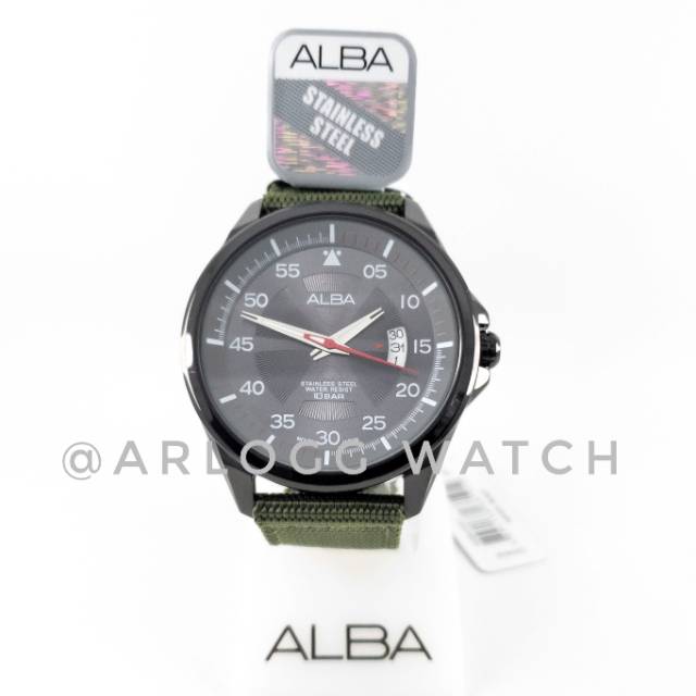 Jam Tangan Pria Alba AS9H15X1 AS9H15 Black Dial Green Nylon Strap