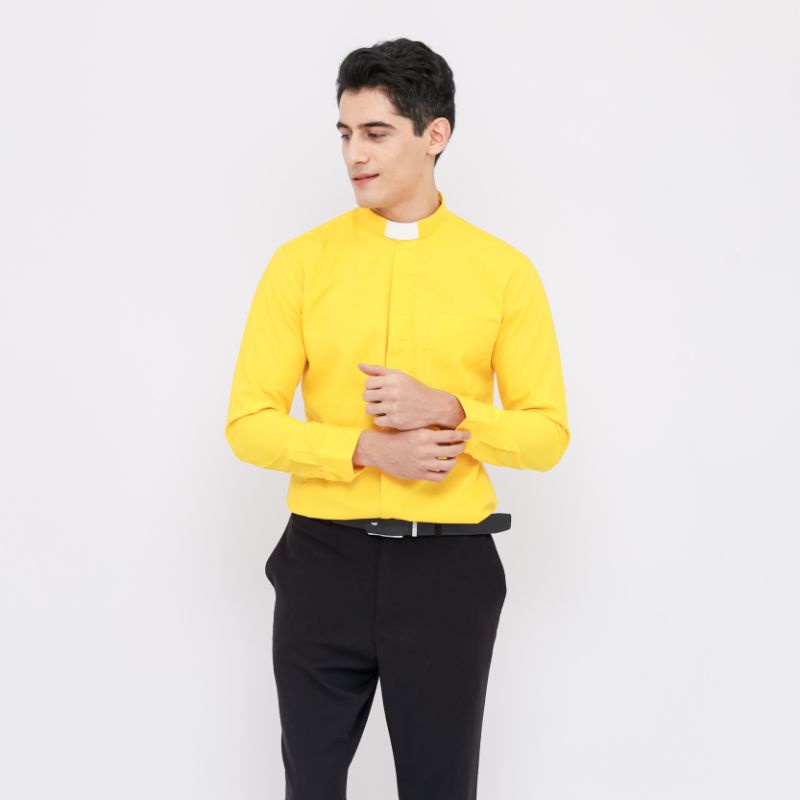 Pendeta - Kemeja Collar Kuning Polos - Cotton Tropical - Jos Miracle Bandung - Miracle - JMB