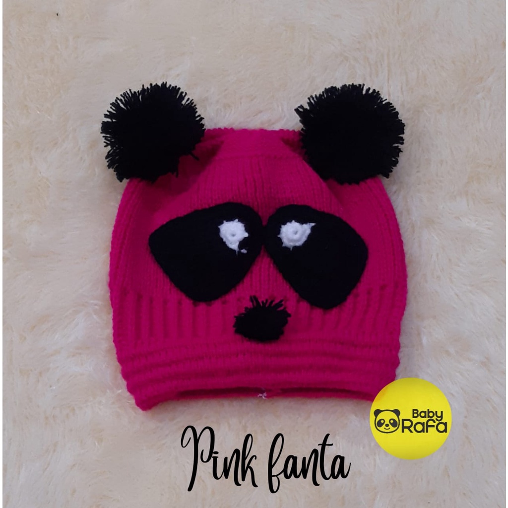 Topi Rajut Bayi Kupluk Panda / Topi Rajut Pompom Panda / Topi Pompom Bayi Perempuan Laki Laki Motif Panda