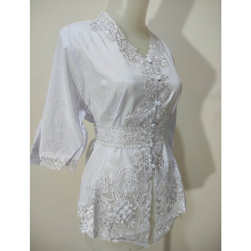 Atasan Kebaya Bordir Modern Mewah Lengan 3/4 Warna Putih|Merah Maroon|Biru Navy / Kebaya Wanita Dewasa Terbaru / Kebaya Akad Nikah Kekinian / Kebaya Wisuda Elegan / Kebaya Kondangan Moderen Cantik Tiara-Putih Cerah Senada