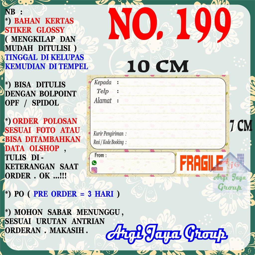 

Stiker Pengiriman - Sticker Alamat Olshop Murah Nomer 199 - 10x7 cm - Glossy