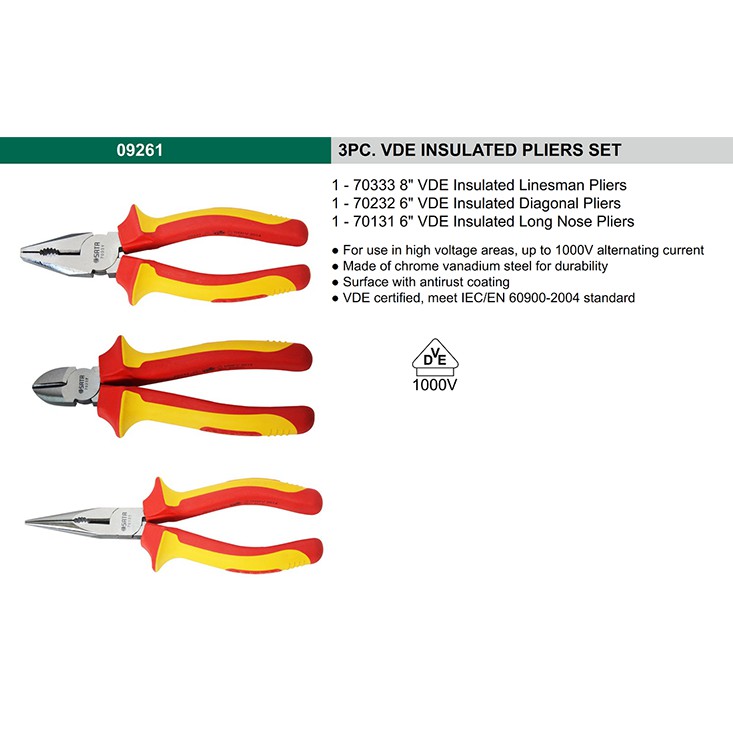 Tang VDE SET 3 pcs VDE INSULATED SET 09261 Sata Tools