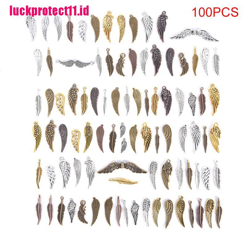 【LUCK】100Pcs/Set Mixed Vintage Metal Feather Wings Charms DIY Pendants Jewelry Making