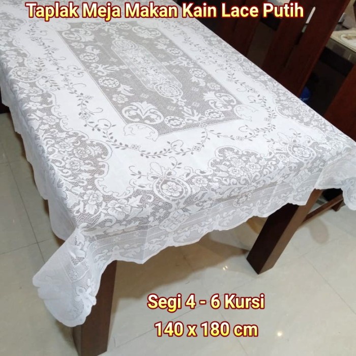 Taplak Meja Makan - Taplak Meja Makan Putih Klasik Kain Renda Vintage 4 - 6 Kursi 145X180