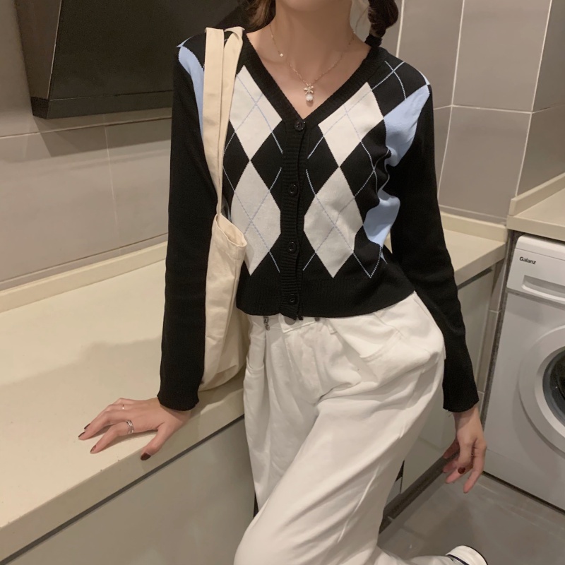 Cardigan Rajut V-Neck Lengan Panjang Gaya Retro Untuk Wanita