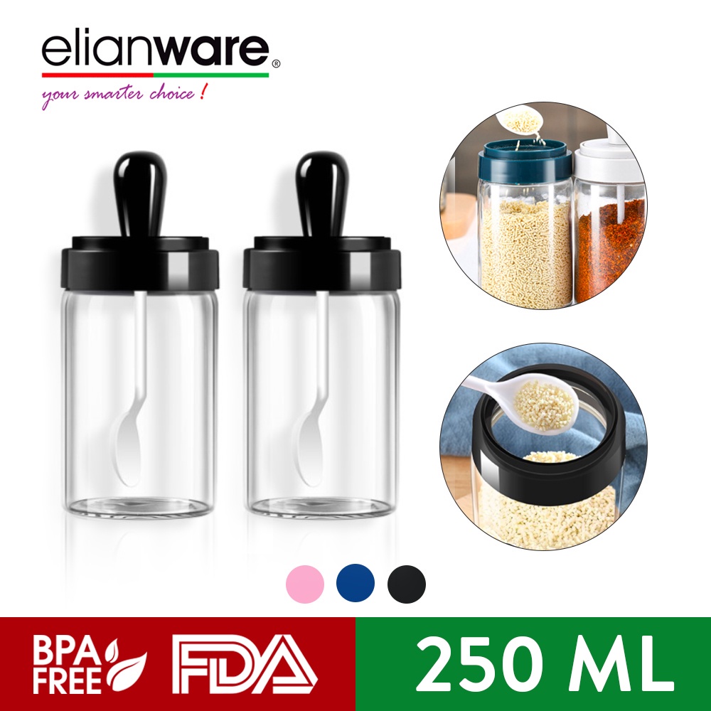 Elianware Tempat Bumbu Dapur Isi 2 Pcs Kitchen Glass Condiment Jar Spice Seasoning Bottle with Spoon