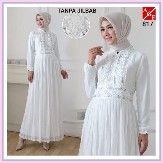 Gamis Terbaru Atasan Muslim Adem Dress Murah Tunik Wanita Syari Hijaber Agnes Gamis Putih Wanita Pli
