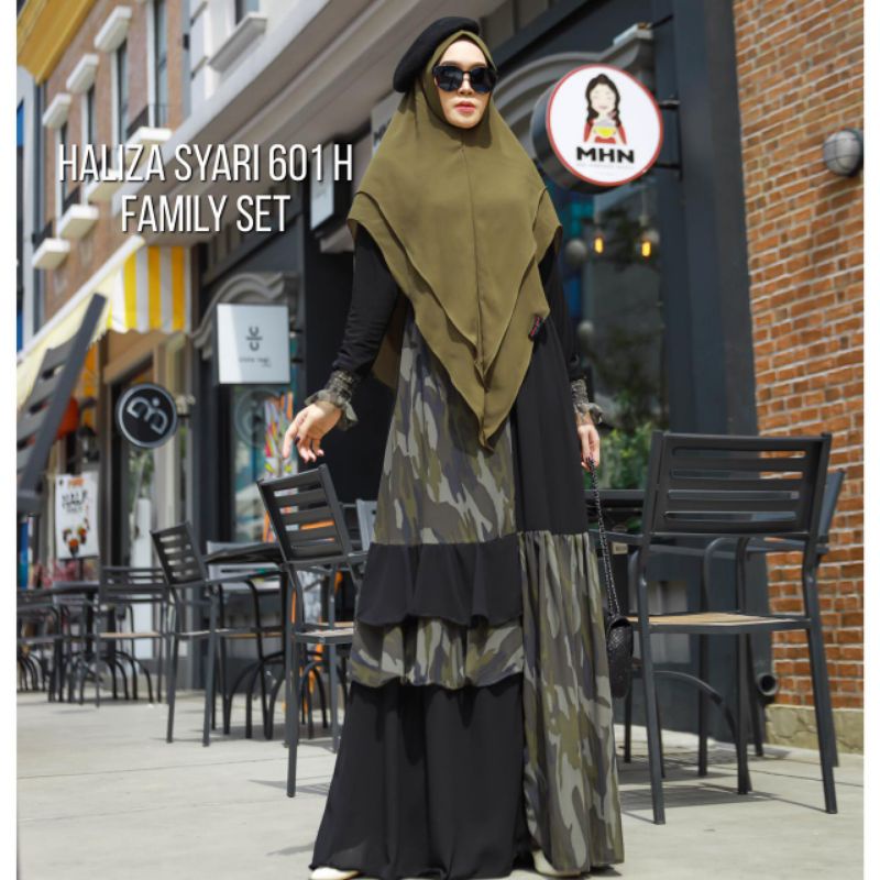 SET FAMILY GAMIS HALIZA SYARI 601H GAMIS ARMY CERUTY PRINTING